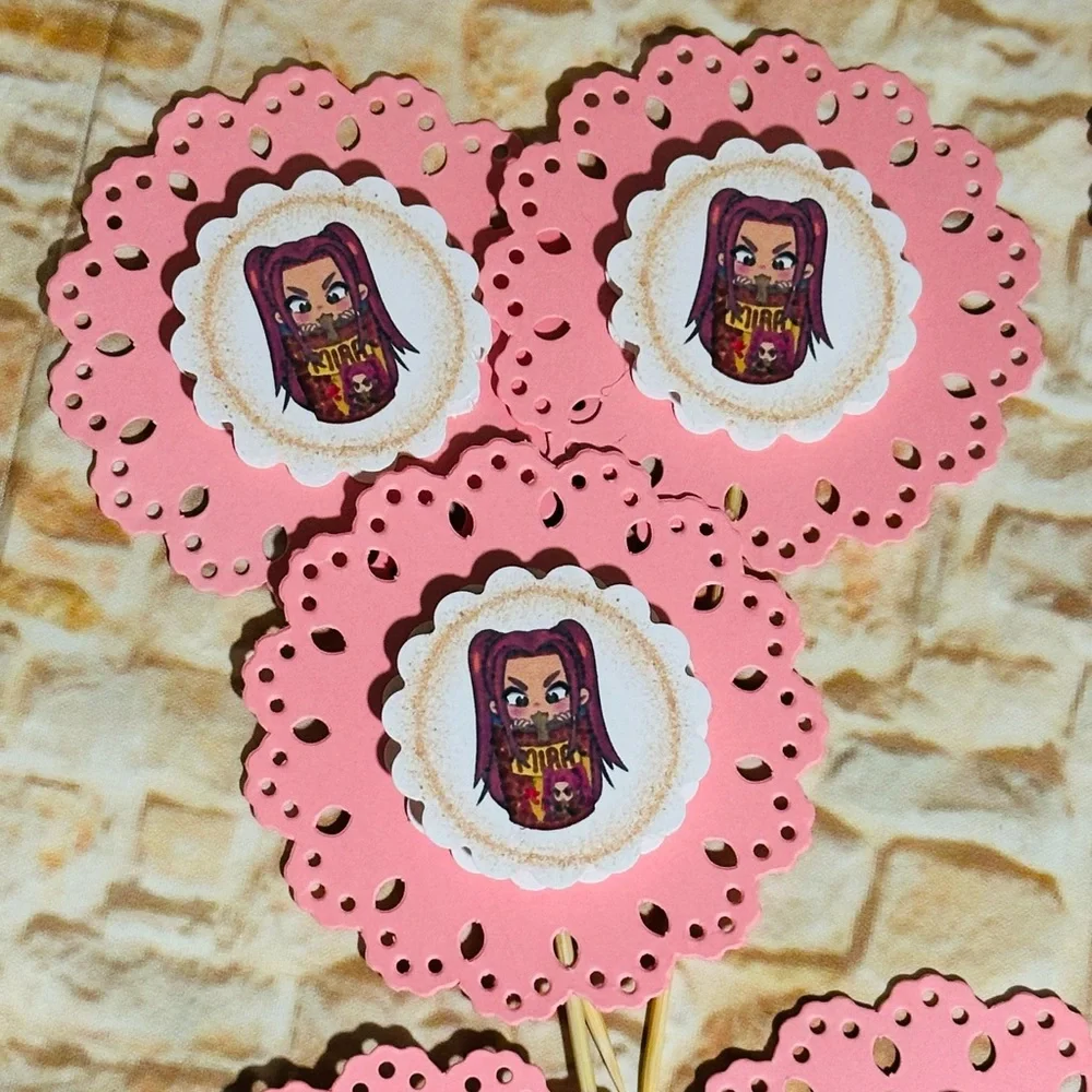 Pink KPOP Demon Hunters Jumbo Cupcake Toppers 3.5”